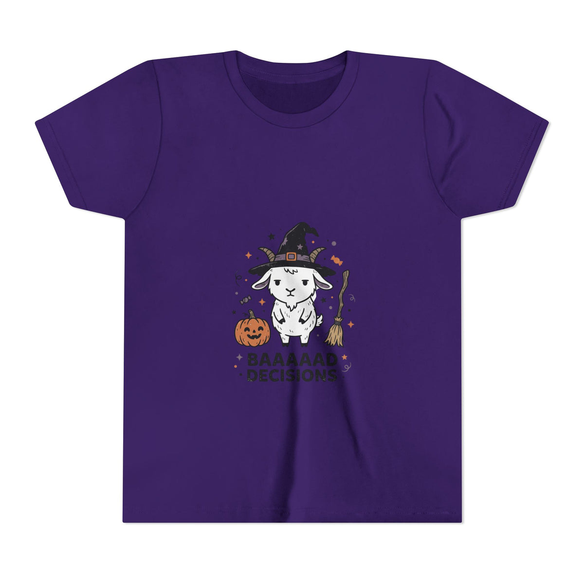 Kids Halloween Tee — 'Baaaad Decisions' Witch Sheep Graphic