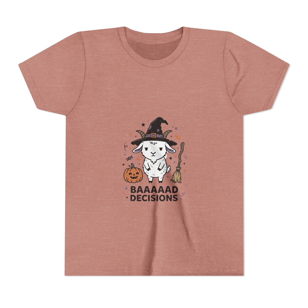 Kids Halloween Tee — 'Baaaad Decisions' Witch Sheep Graphic