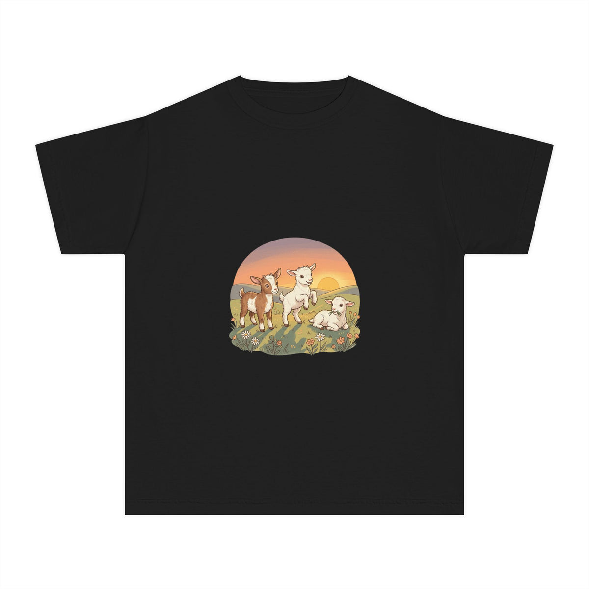 Goat Sunset Kids Tee | Baby Goats Illustration, Pastel Mint