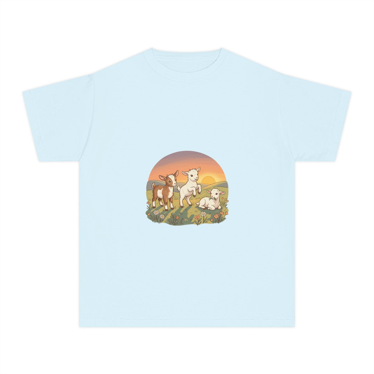 Goat Sunset Kids Tee | Baby Goats Illustration, Pastel Mint