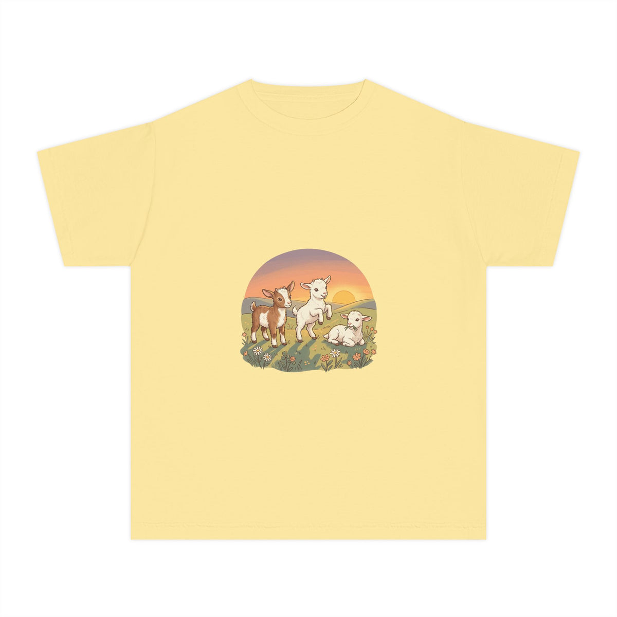 Goat Sunset Kids Tee | Baby Goats Illustration, Pastel Mint
