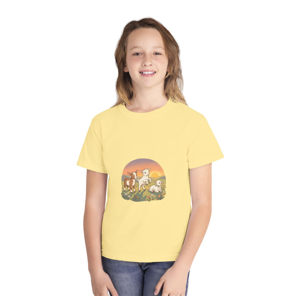 Goat Sunset Kids Tee | Baby Goats Illustration, Pastel Mint