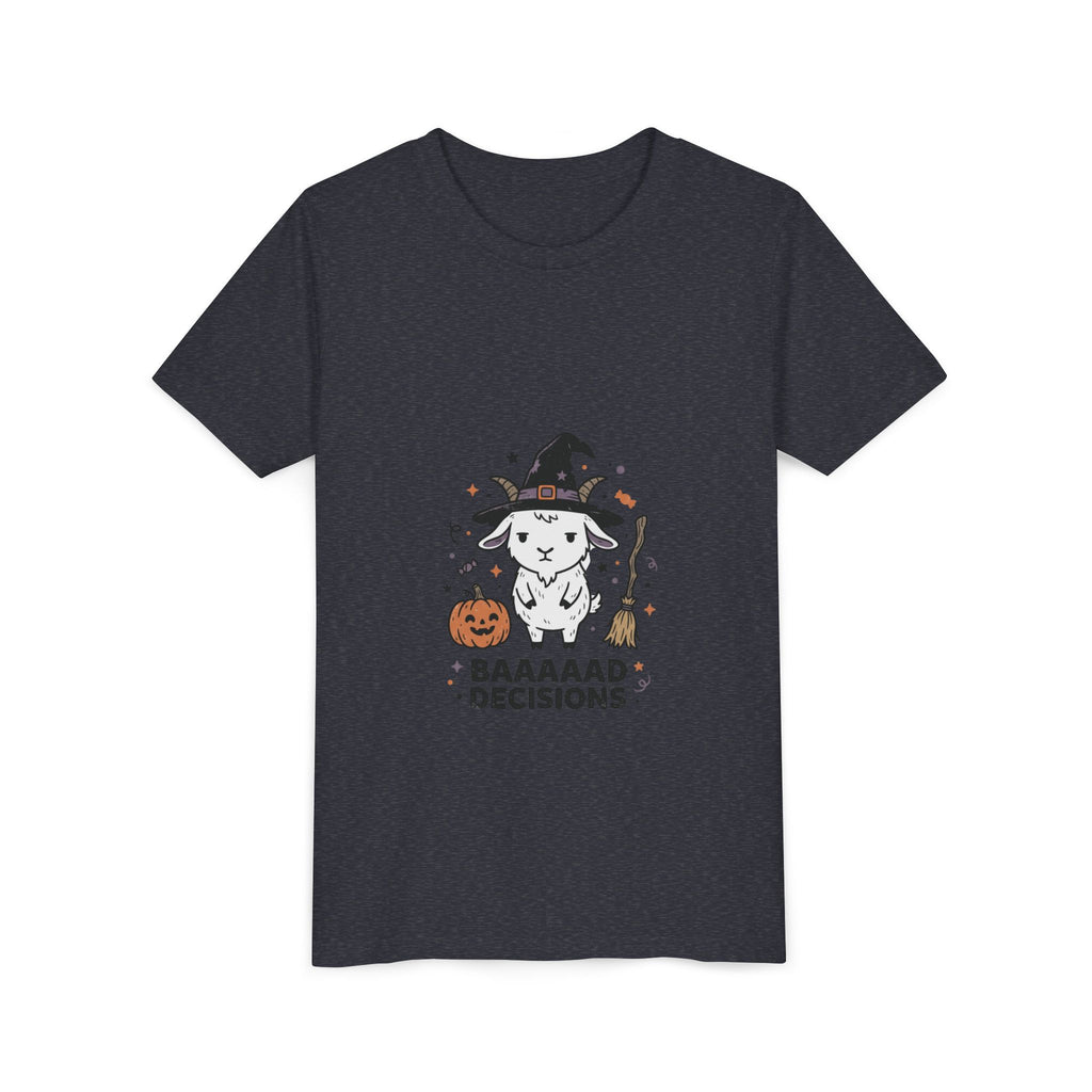 Kids Halloween Tee — 'Baaaad Decisions' Witch Sheep Graphic