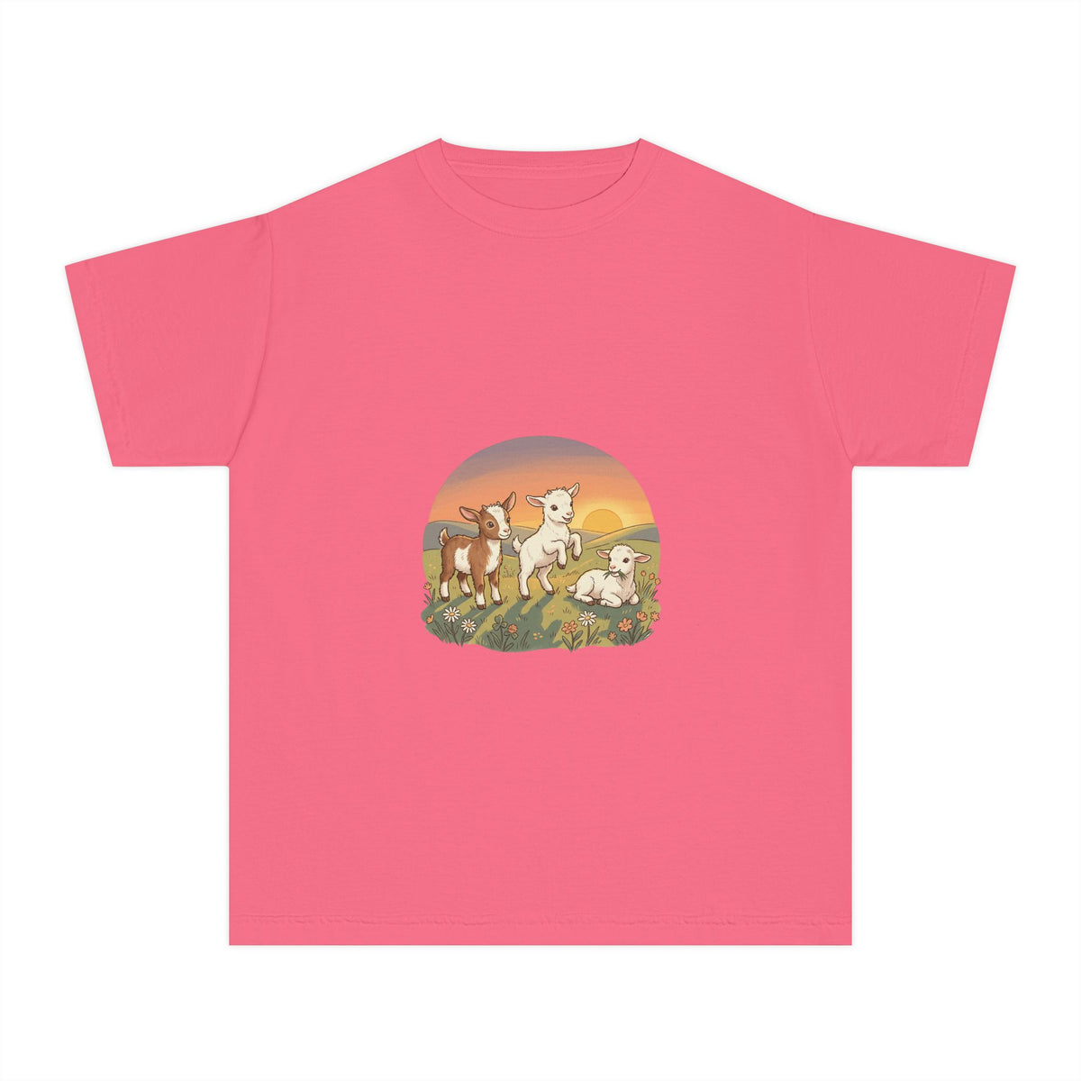 Goat Sunset Kids Tee | Baby Goats Illustration, Pastel Mint