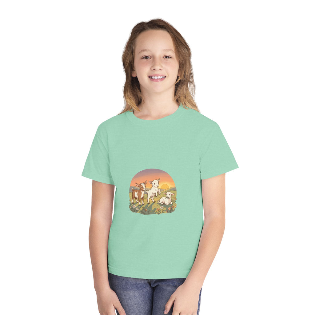 Goat Sunset Kids Tee | Baby Goats Illustration, Pastel Mint