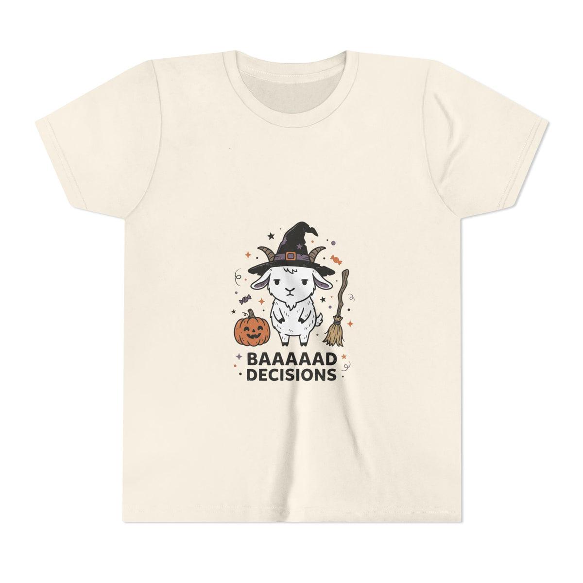 Kids Halloween Tee — 'Baaaad Decisions' Witch Sheep Graphic