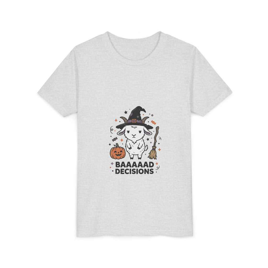 Kids Halloween Tee — 'Baaaad Decisions' Witch Sheep Graphic